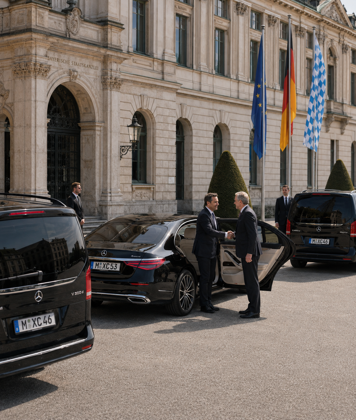 Kolonne aus zwei Fahrzeugen von Xceed Concierge Services bei einer Delegationsfahrt